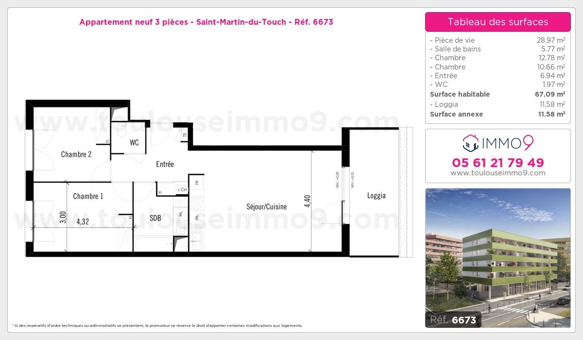 Plan et surfaces, Programme neuf Toulouse : Saint-Martin-du-Touch Référence n° 6673