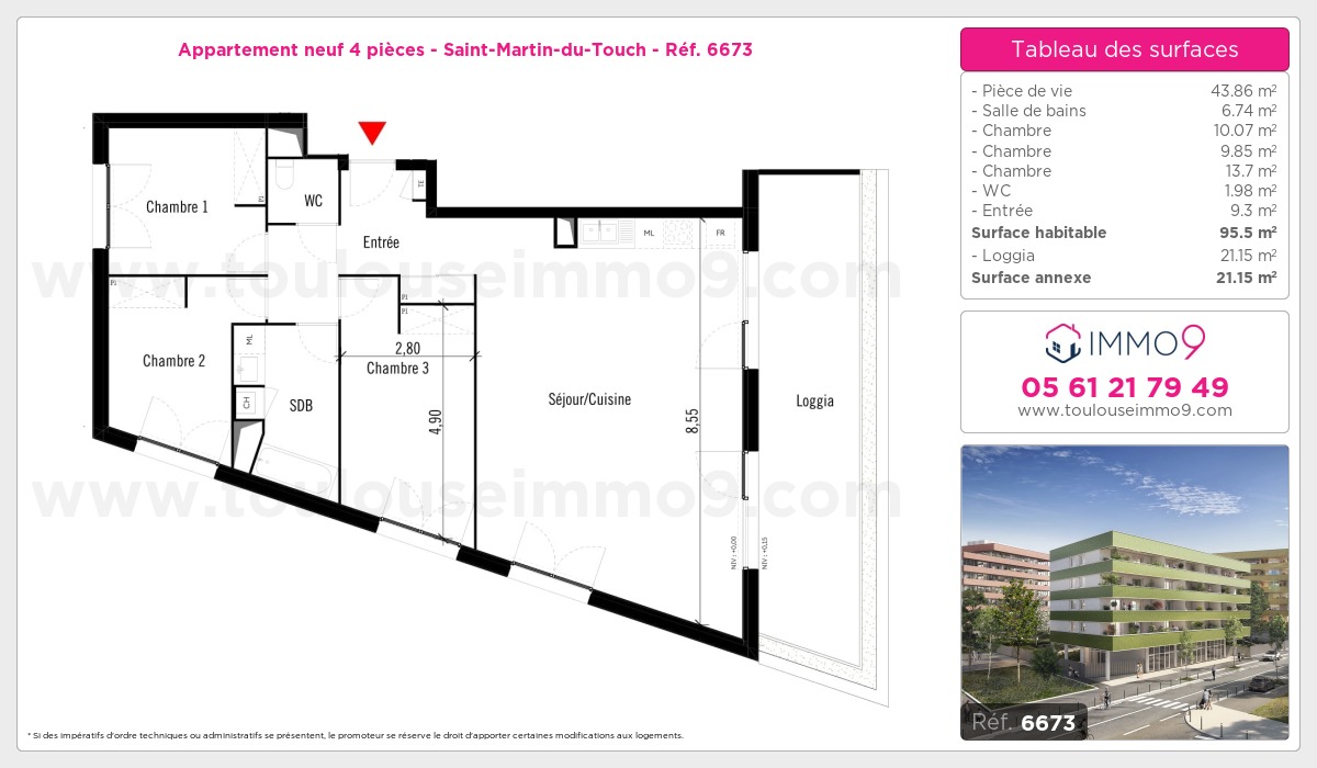 Plan et surfaces, Programme neuf Toulouse : Saint-Martin-du-Touch Référence n° 6673