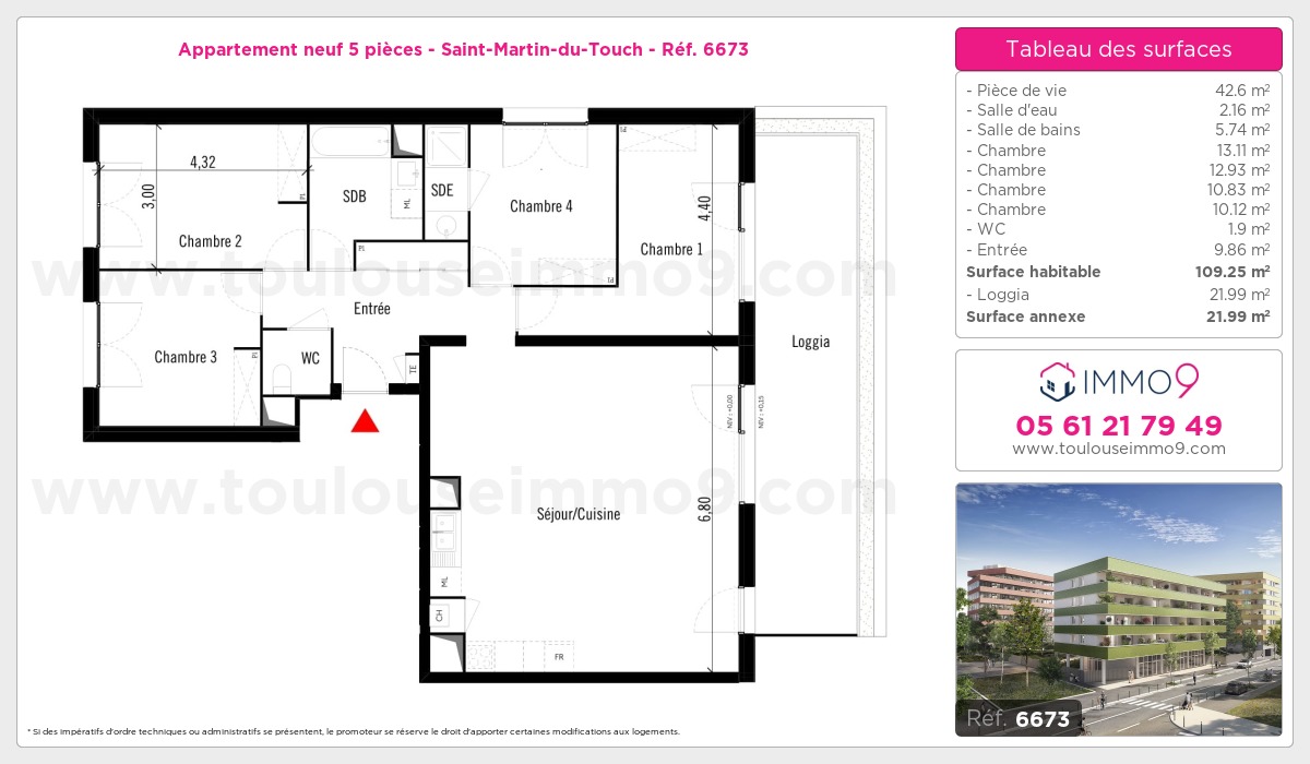 Plan et surfaces, Programme neuf Toulouse : Saint-Martin-du-Touch Référence n° 6673