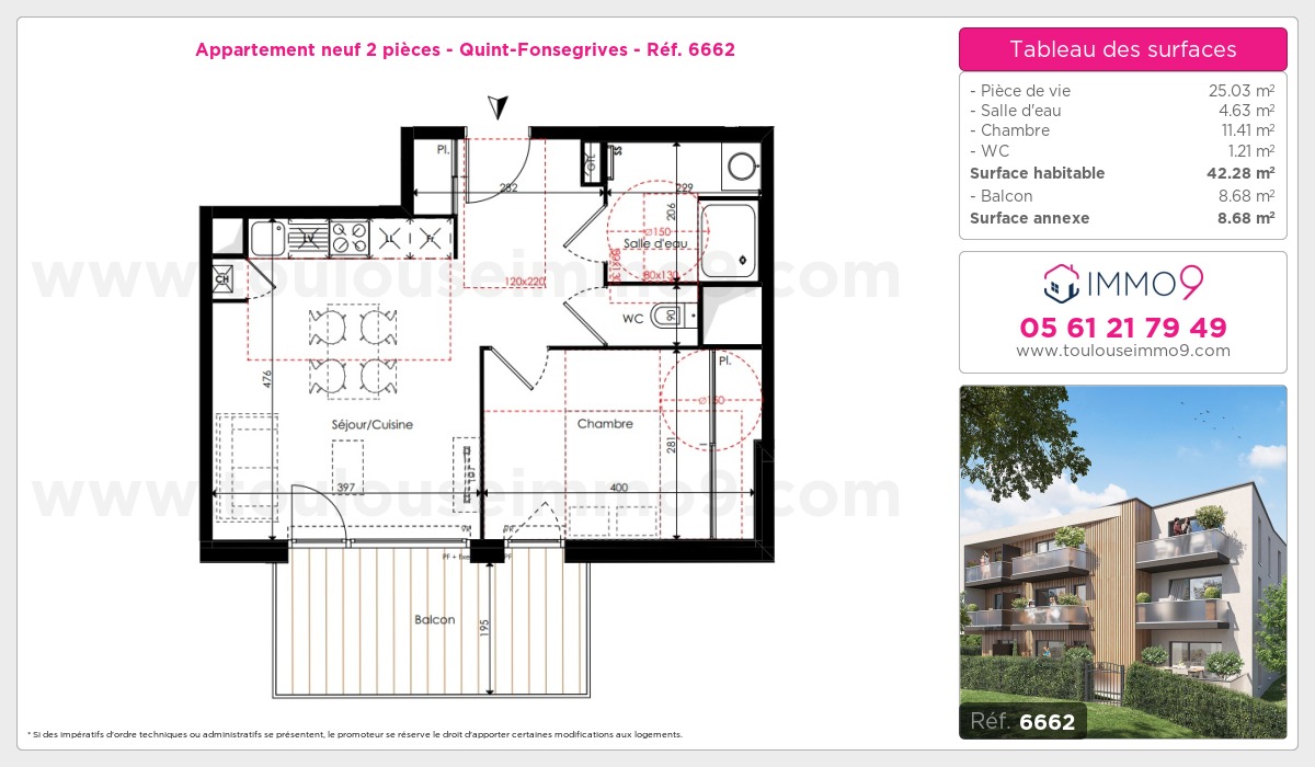 Plan et surfaces, Programme neuf Quint-Fonsegrives Référence n° 6662