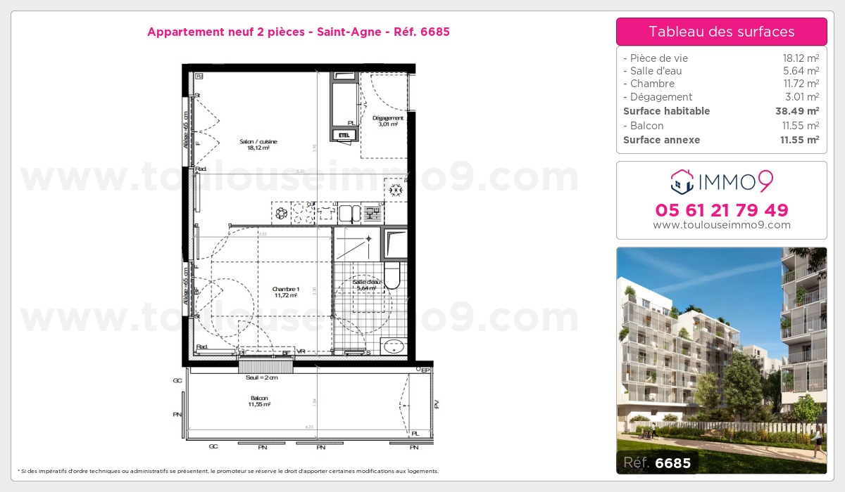 Plan et surfaces, Programme neuf Toulouse : Saint-Agne Référence n° 6685