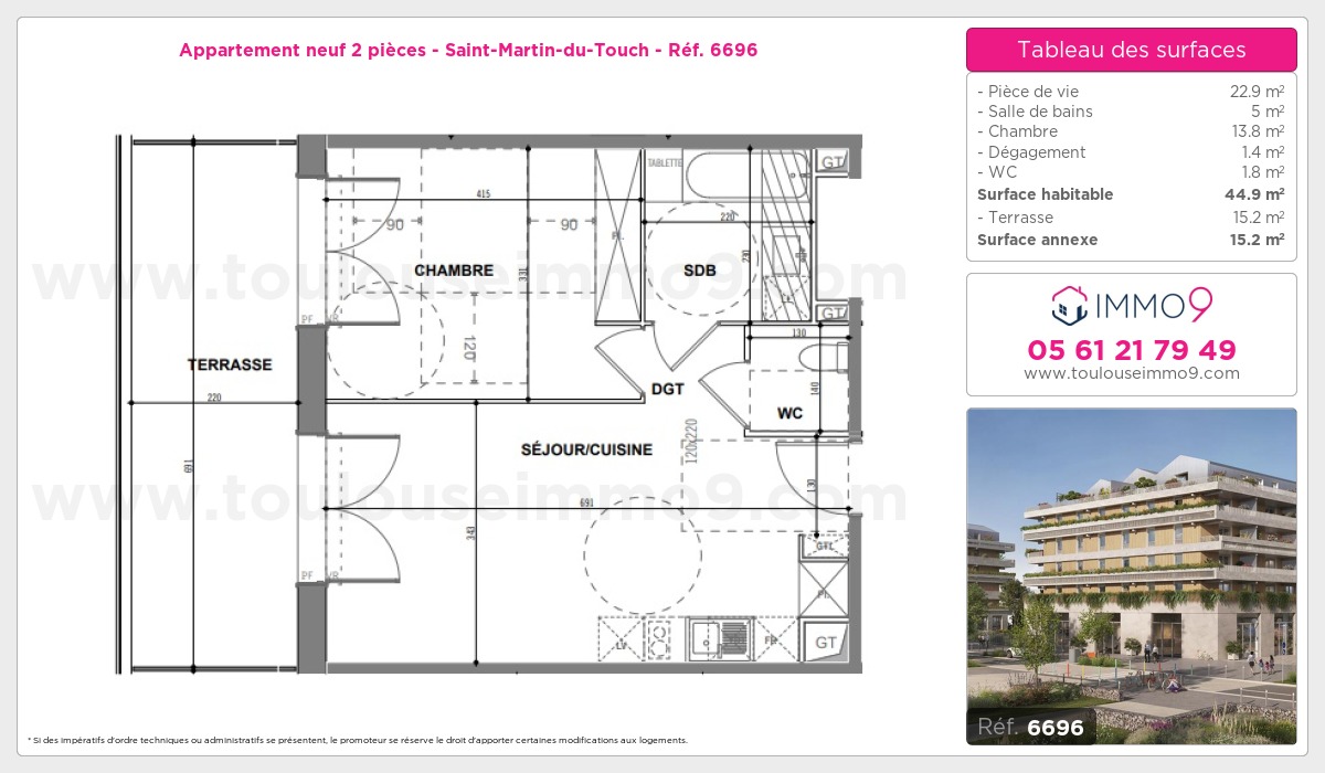 Plan et surfaces, Programme neuf Toulouse : Saint-Martin-du-Touch Référence n° 6696