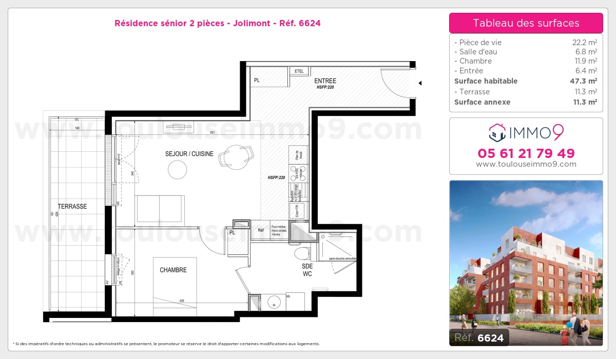 Plan et surfaces, Programme neuf Toulouse : Jolimont Référence n° 6624