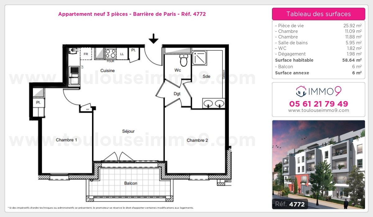 Plan et surfaces, Programme neuf Toulouse : Barrière de Paris Référence n° 4772