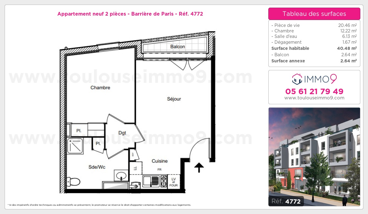 Plan et surfaces, Programme neuf Toulouse : Barrière de Paris Référence n° 4772