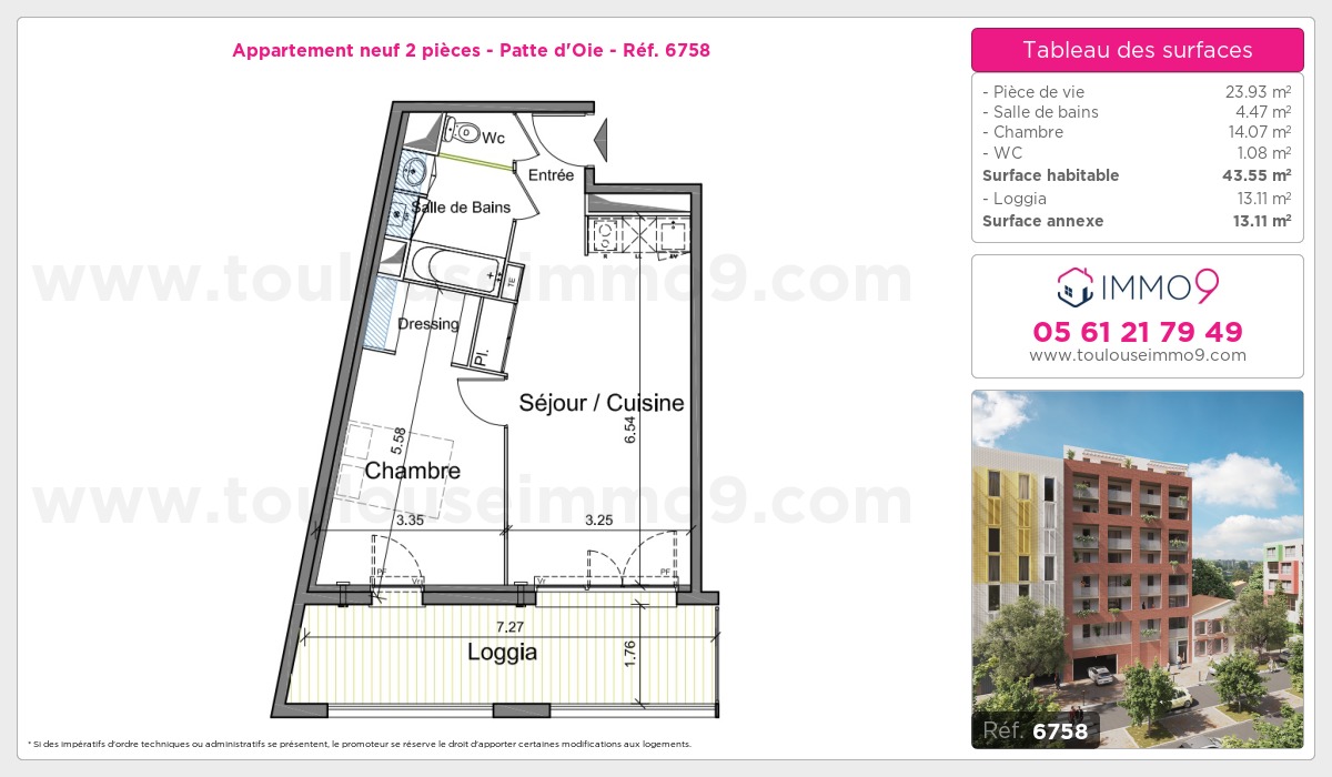 Plan et surfaces, Programme neuf Toulouse : Patte d'Oie Référence n° 6758