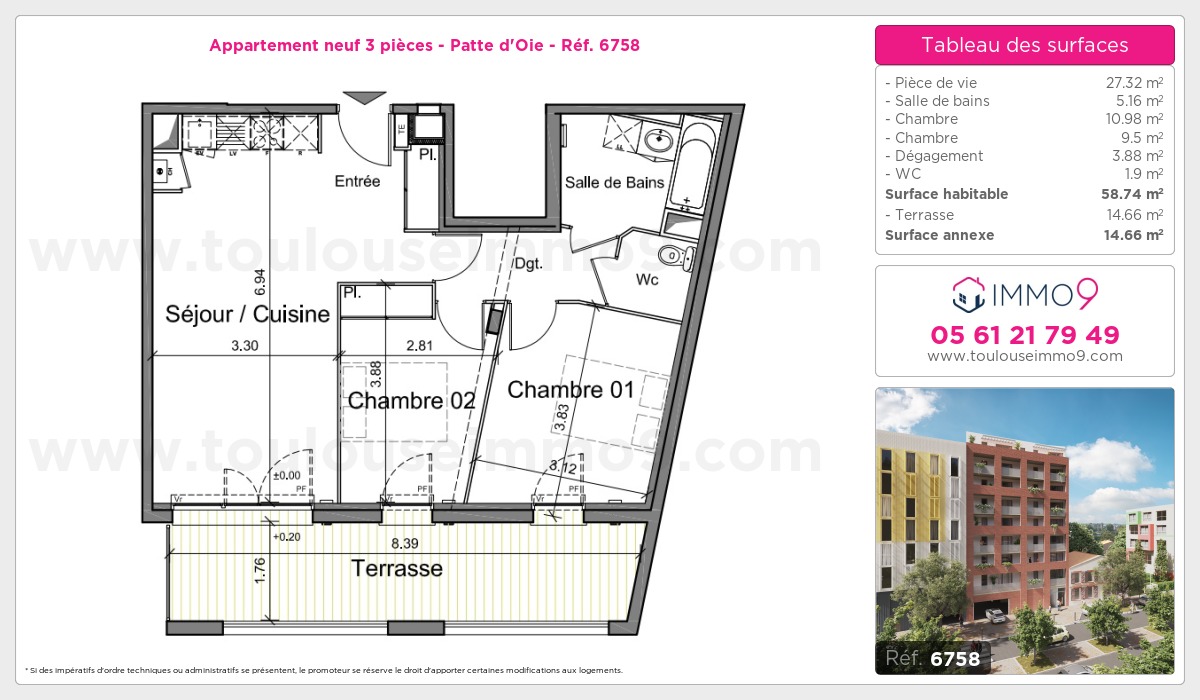 Plan et surfaces, Programme neuf Toulouse : Patte d'Oie Référence n° 6758