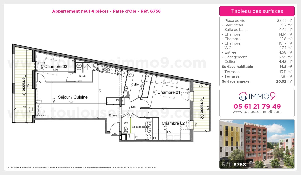 Plan et surfaces, Programme neuf Toulouse : Patte d'Oie Référence n° 6758