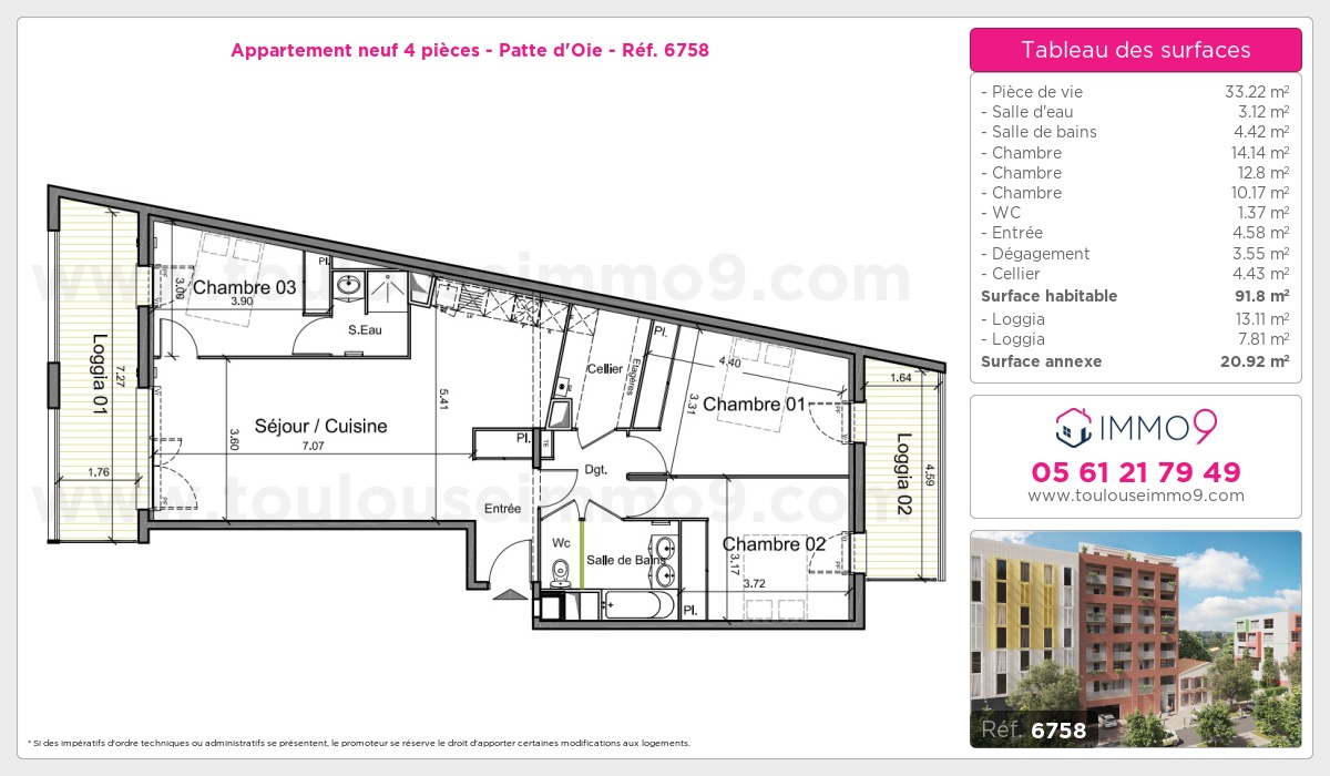 Plan et surfaces, Programme neuf Toulouse : Patte d'Oie Référence n° 6758