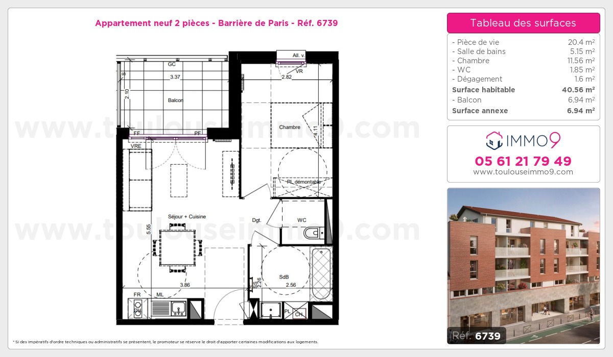 Plan et surfaces, Programme neuf Toulouse : Barrière de Paris Référence n° 6739
