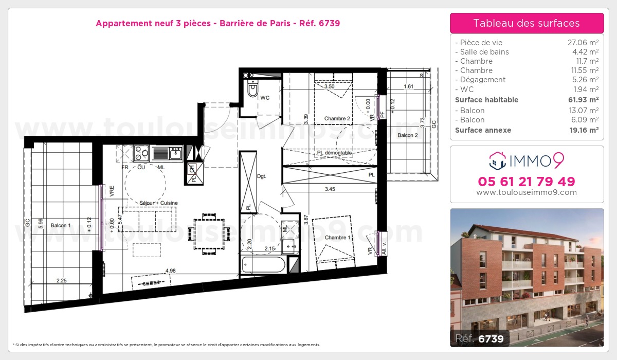 Plan et surfaces, Programme neuf Toulouse : Barrière de Paris Référence n° 6739