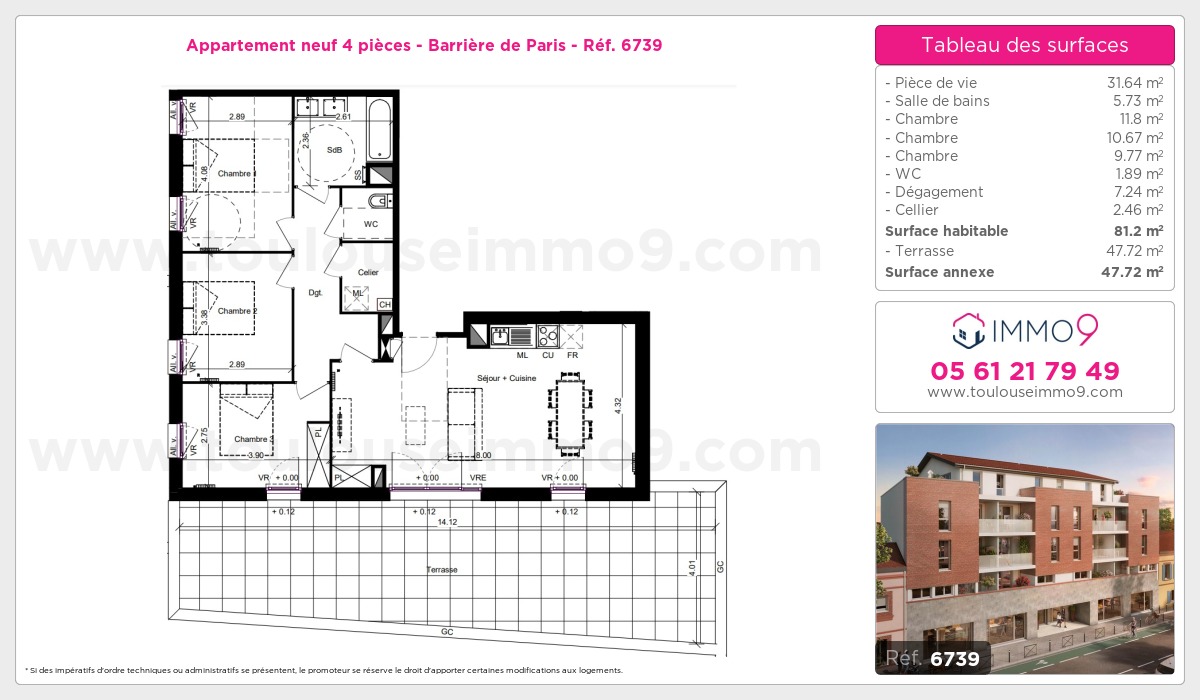 Plan et surfaces, Programme neuf Toulouse : Barrière de Paris Référence n° 6739