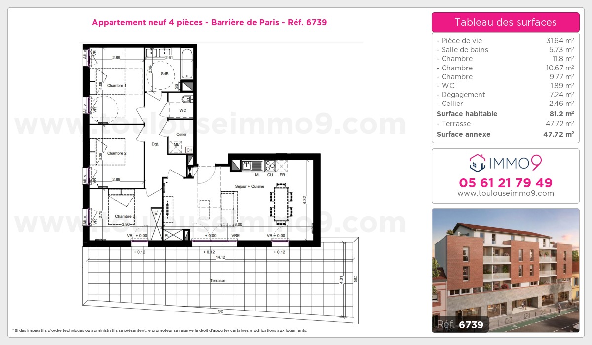 Plan et surfaces, Programme neuf Toulouse : Barrière de Paris Référence n° 6739