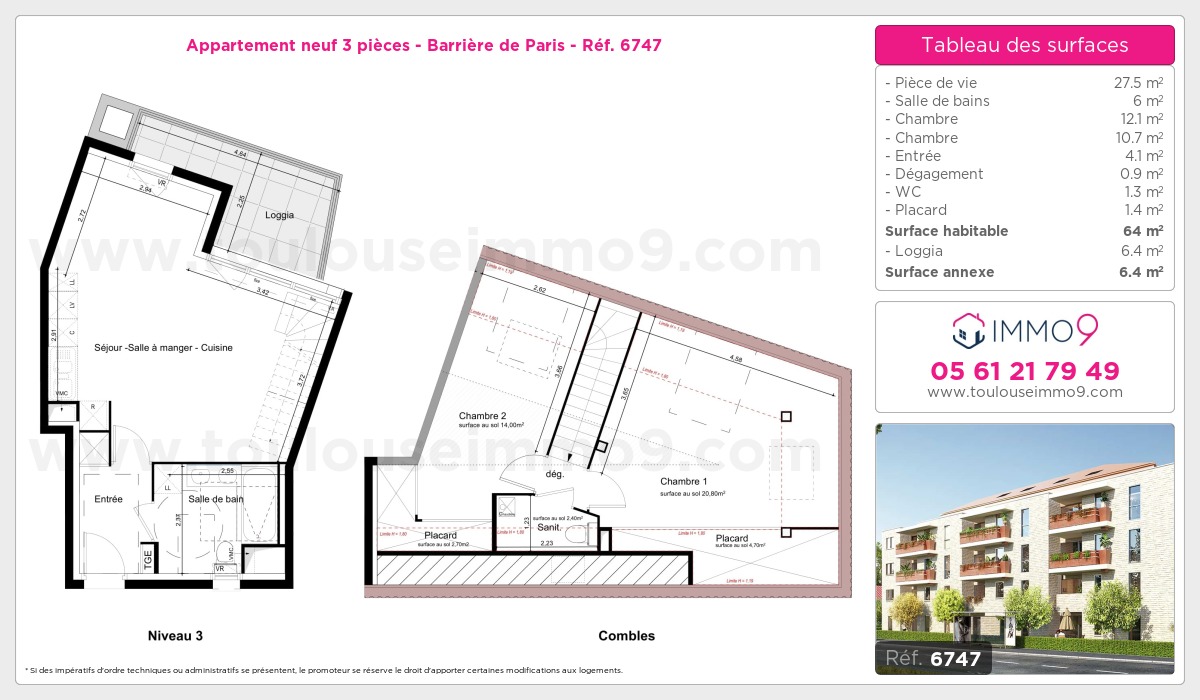 Plan et surfaces, Programme neuf Toulouse : Barrière de Paris Référence n° 6747