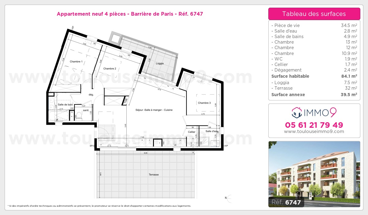 Plan et surfaces, Programme neuf Toulouse : Barrière de Paris Référence n° 6747