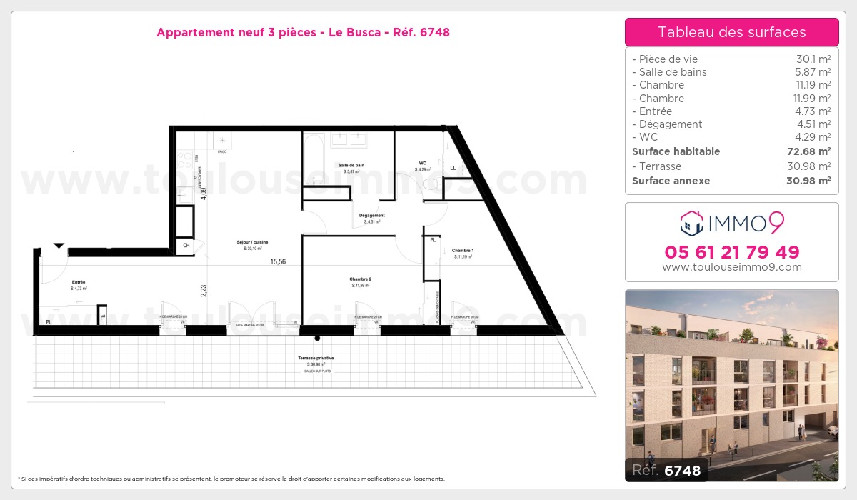 Plan et surfaces, Programme neuf Toulouse : Busca Référence n° 6748