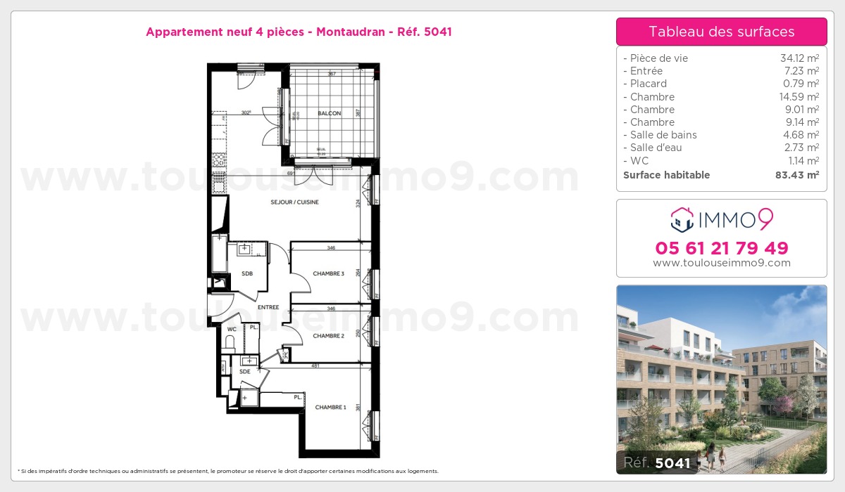 Plan et surfaces, Programme neuf Toulouse : Montaudran Référence n° 5041