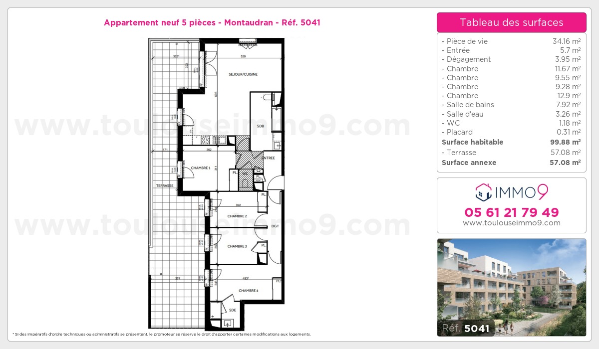 Plan et surfaces, Programme neuf Toulouse : Montaudran Référence n° 5041