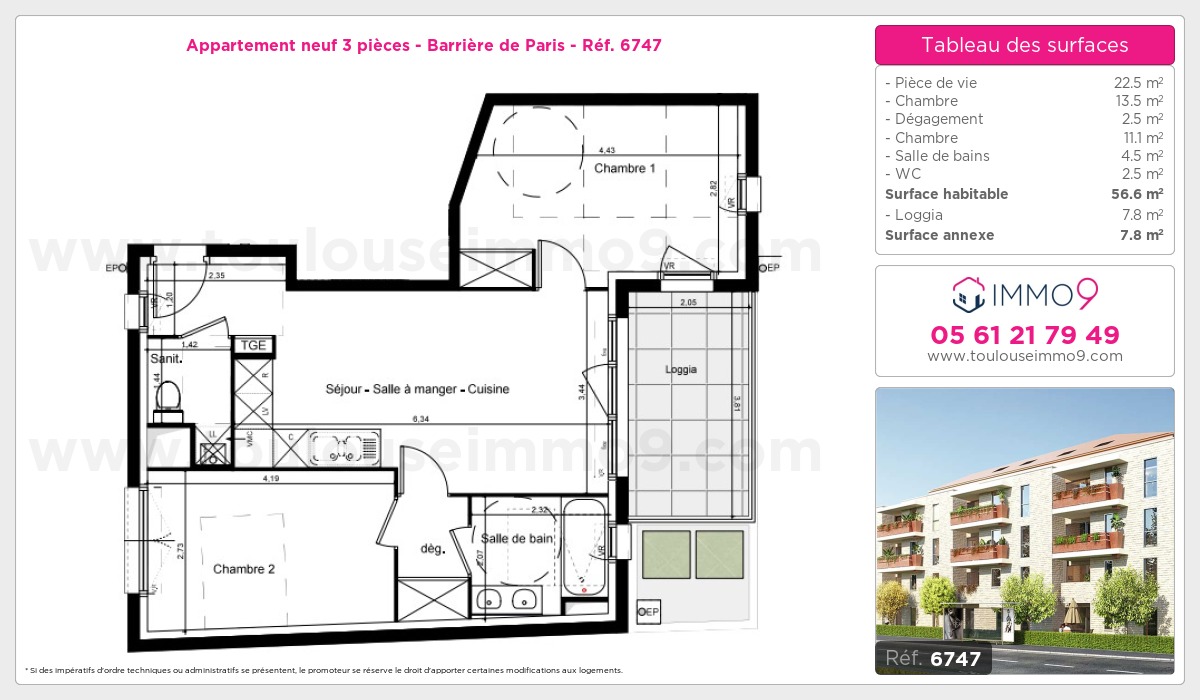 Plan et surfaces, Programme neuf Toulouse : Barrière de Paris Référence n° 6747