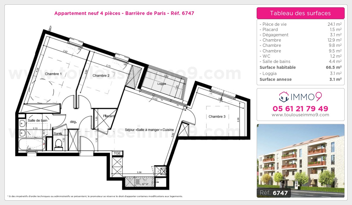 Plan et surfaces, Programme neuf Toulouse : Barrière de Paris Référence n° 6747