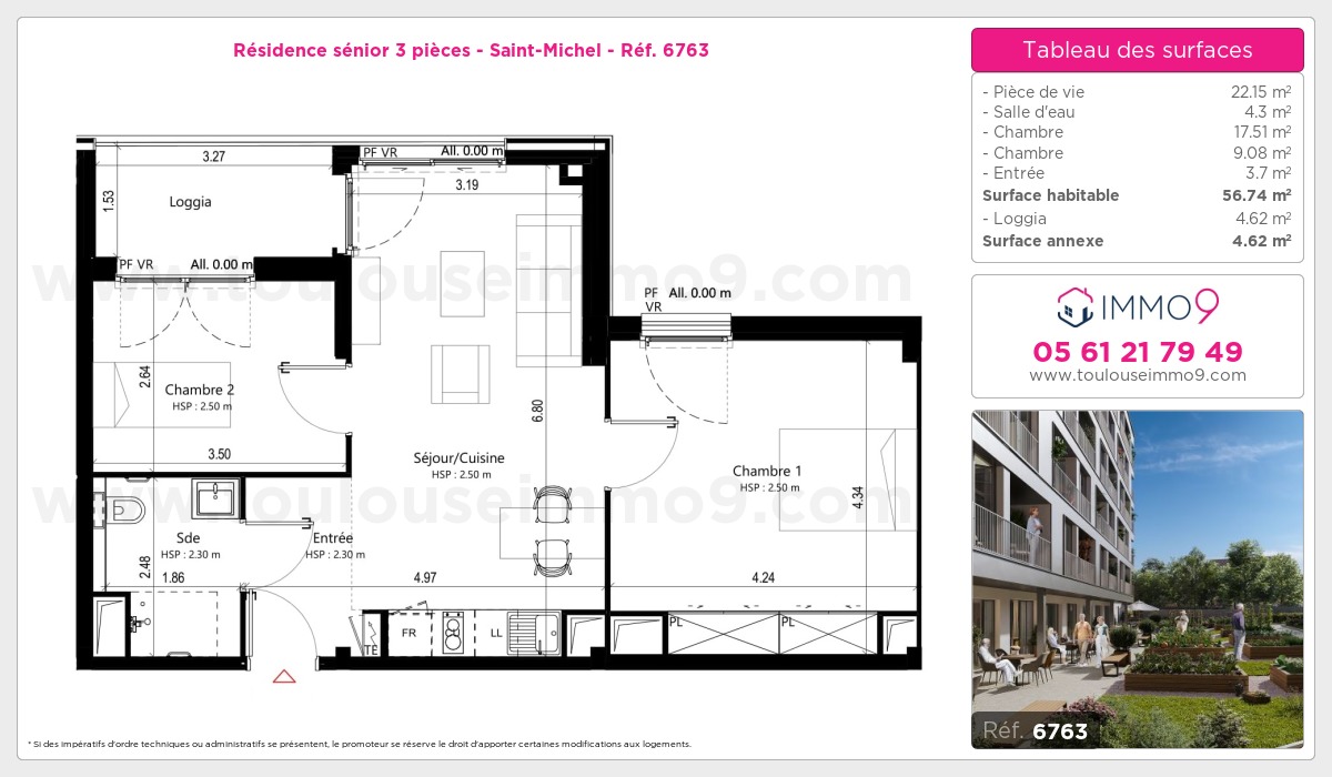 Plan et surfaces, Programme neuf Toulouse : Saint-Michel Référence n° 6763