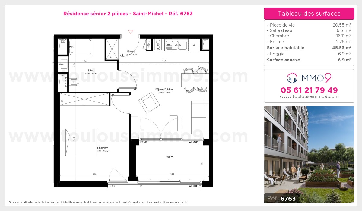 Plan et surfaces, Programme neuf Toulouse : Saint-Michel Référence n° 6763