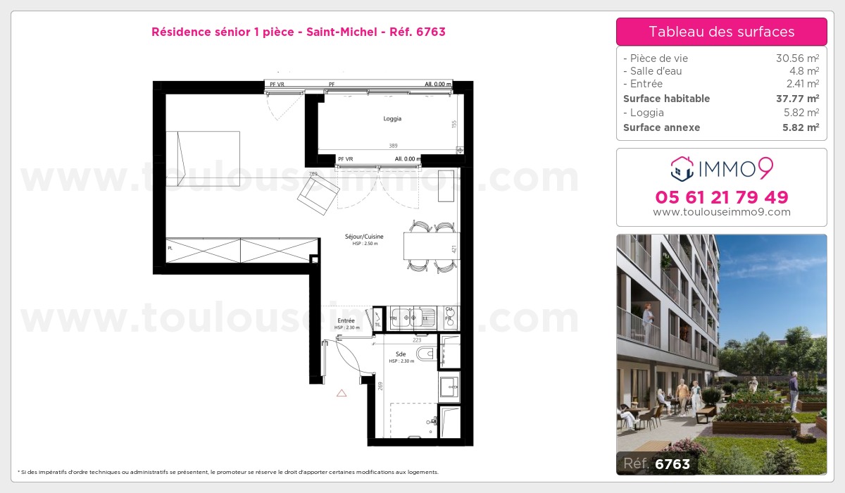 Plan et surfaces, Programme neuf Toulouse : Saint-Michel Référence n° 6763