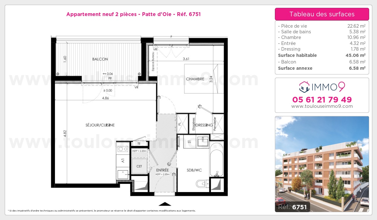 Plan et surfaces, Programme neuf Toulouse : Patte d'Oie Référence n° 6751