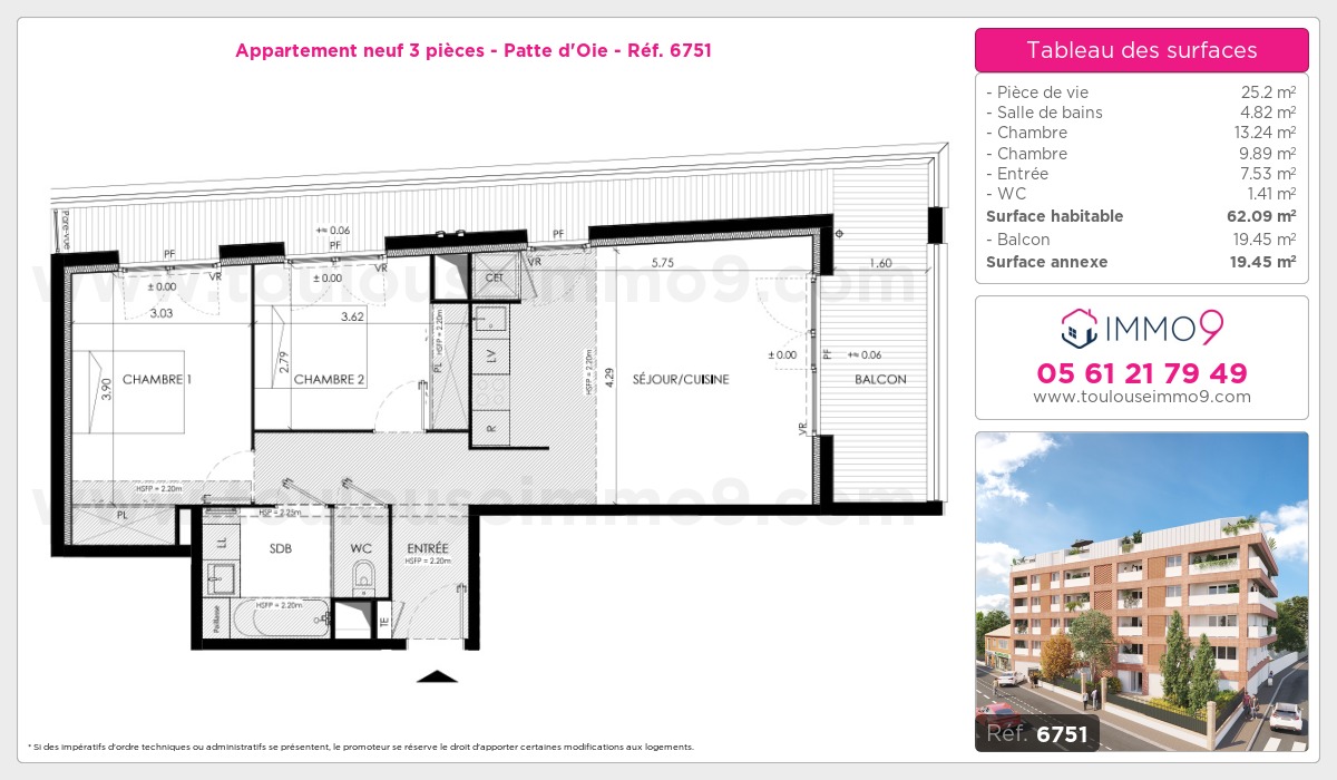 Plan et surfaces, Programme neuf Toulouse : Patte d'Oie Référence n° 6751