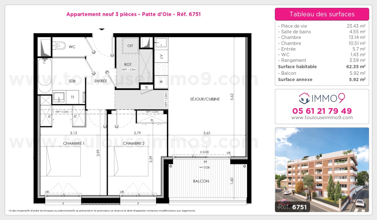 Plan et surfaces, Programme neuf Toulouse : Patte d'Oie Référence n° 6751