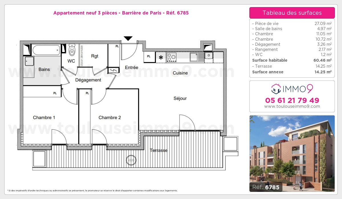 Plan et surfaces, Programme neuf Toulouse : Barrière de Paris Référence n° 6785