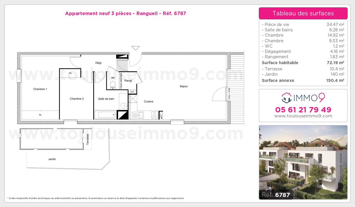 Plan et surfaces, Programme neuf Toulouse : Rangueil Référence n° 6787