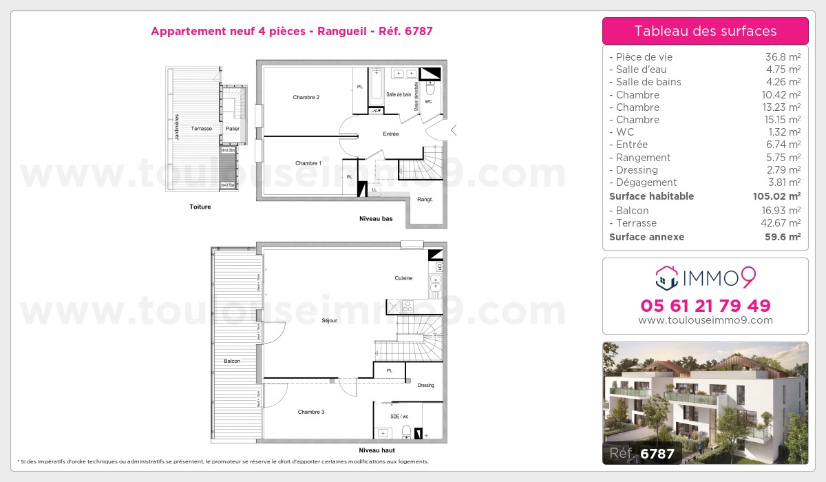 Plan et surfaces, Programme neuf Toulouse : Rangueil Référence n° 6787