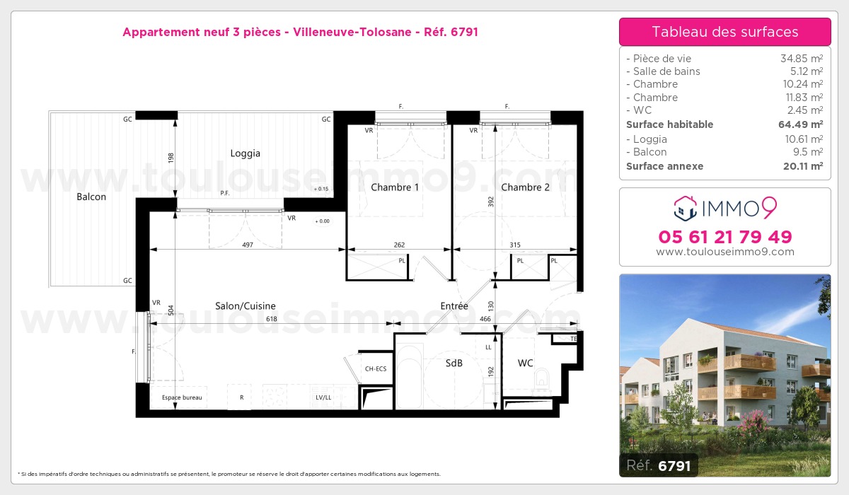 Plan et surfaces, Programme neuf Villeneuve-Tolosane Référence n° 6791