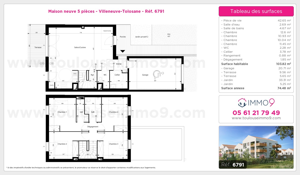 Plan et surfaces, Programme neuf Villeneuve-Tolosane Référence n° 6791