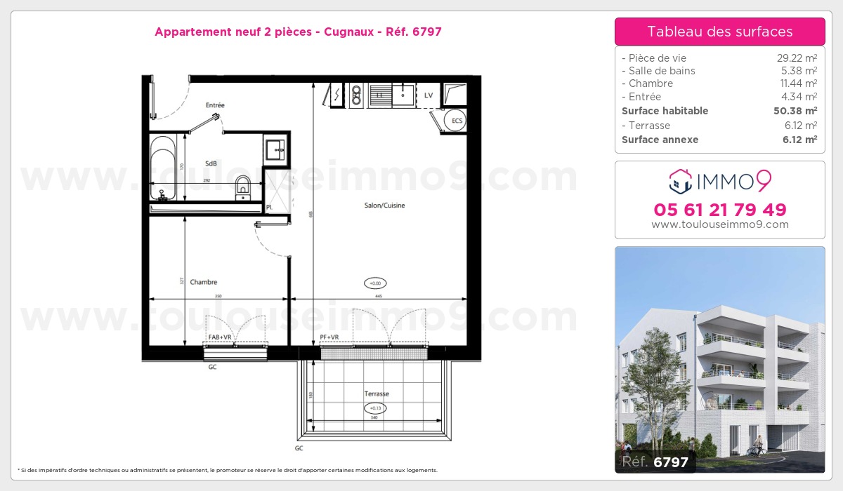 Plan et surfaces, Programme neuf Cugnaux Référence n° 6797