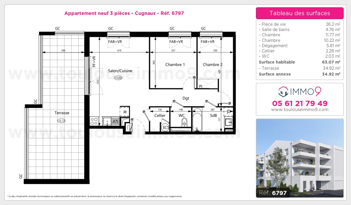 Plan et surfaces, Programme neuf Cugnaux Référence n° 6797