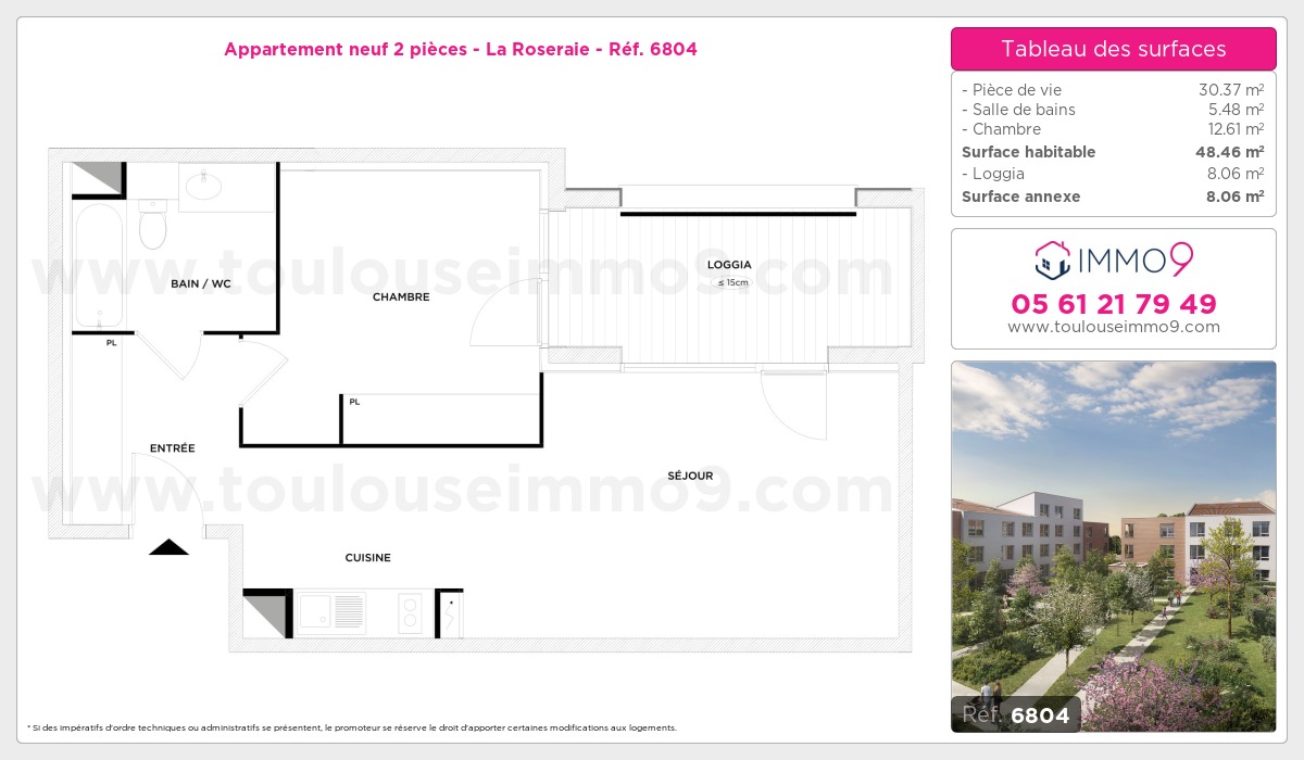 Plan et surfaces, Programme neuf Toulouse : Roseraie Référence n° 6804