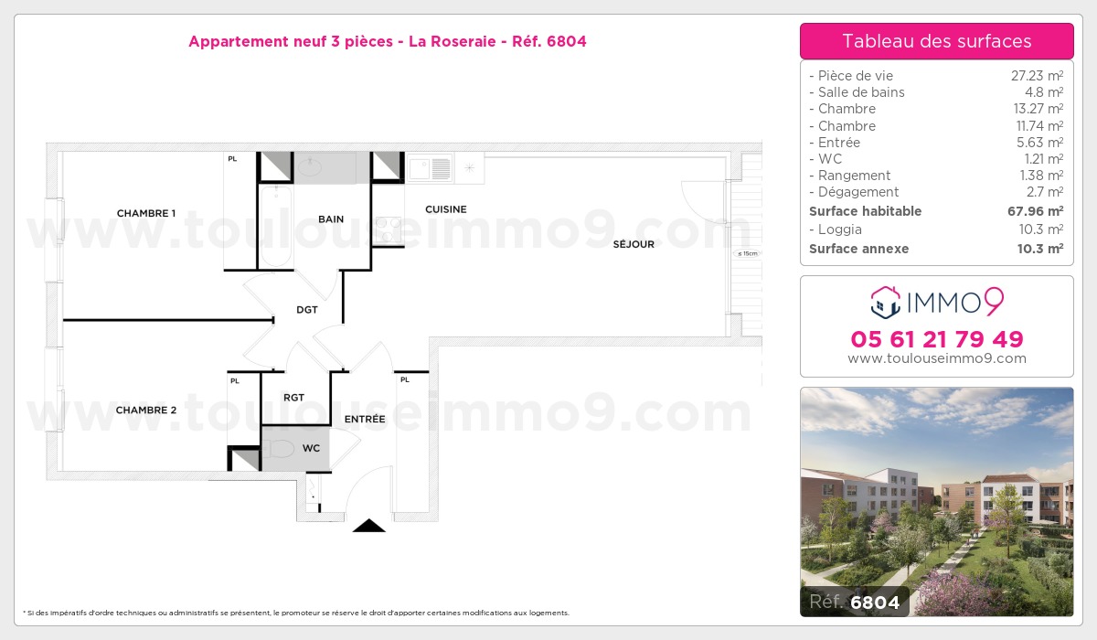 Plan et surfaces, Programme neuf Toulouse : Roseraie Référence n° 6804