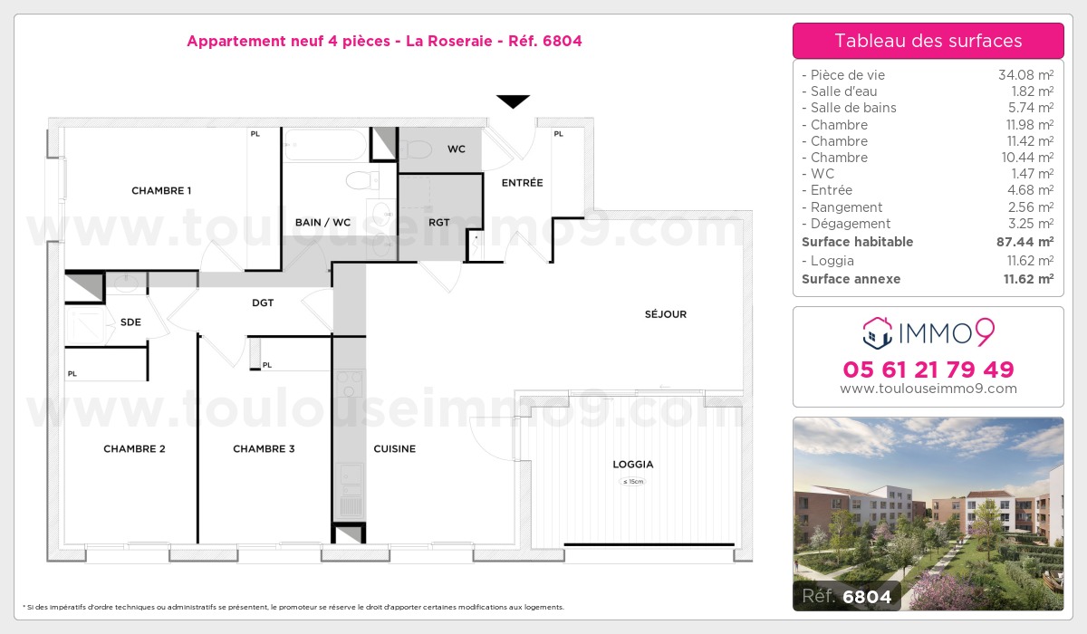 Plan et surfaces, Programme neuf Toulouse : Roseraie Référence n° 6804