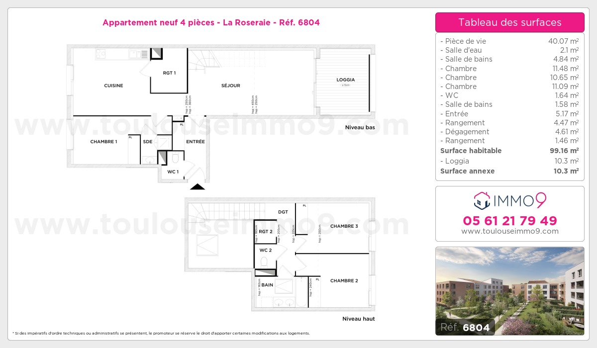 Plan et surfaces, Programme neuf Toulouse : Roseraie Référence n° 6804