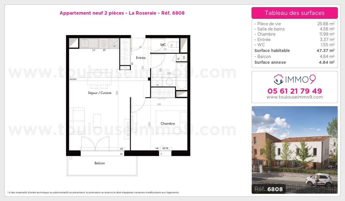 Plan et surfaces, Programme neuf Toulouse : Roseraie Référence n° 6808