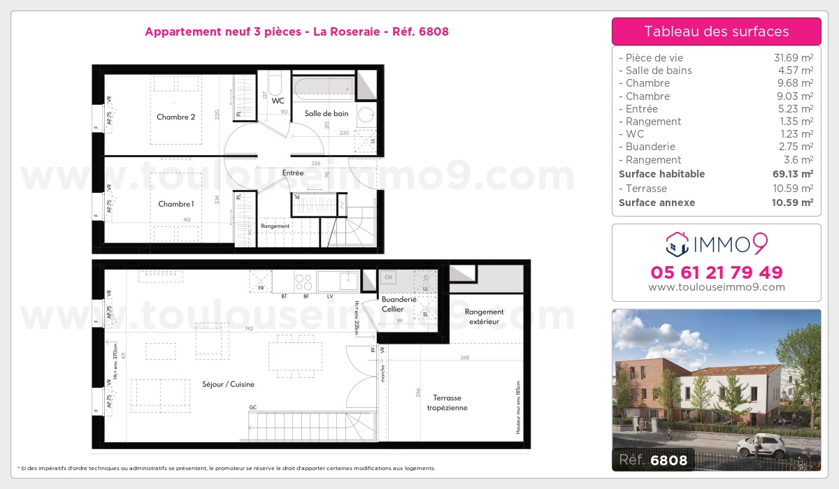 Plan et surfaces, Programme neuf Toulouse : Roseraie Référence n° 6808