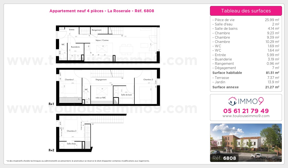 Plan et surfaces, Programme neuf Toulouse : Roseraie Référence n° 6808