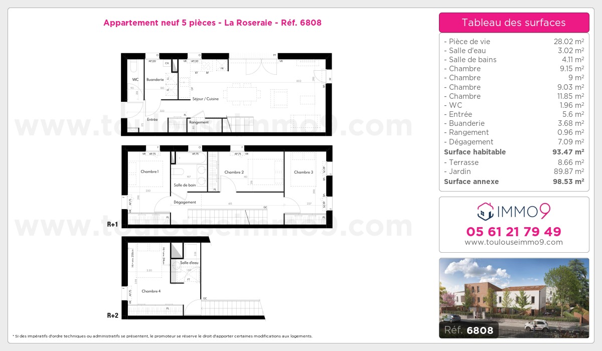Plan et surfaces, Programme neuf Toulouse : Roseraie Référence n° 6808