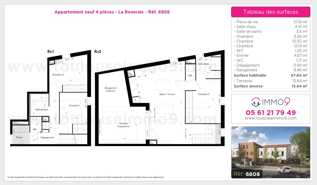 Plan et surfaces, Programme neuf Toulouse : Roseraie Référence n° 6808