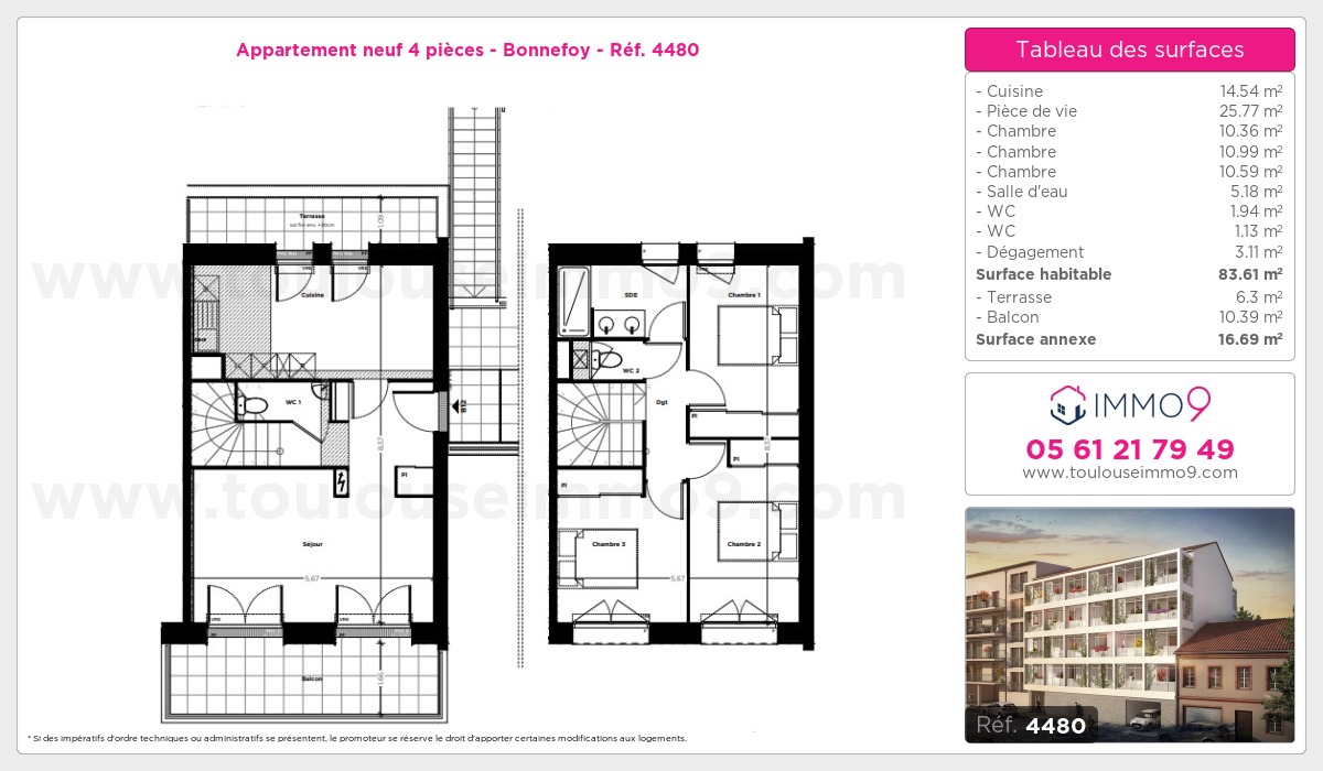 Plan et surfaces, Programme neuf Toulouse : Bonnefoy Référence n° 4480