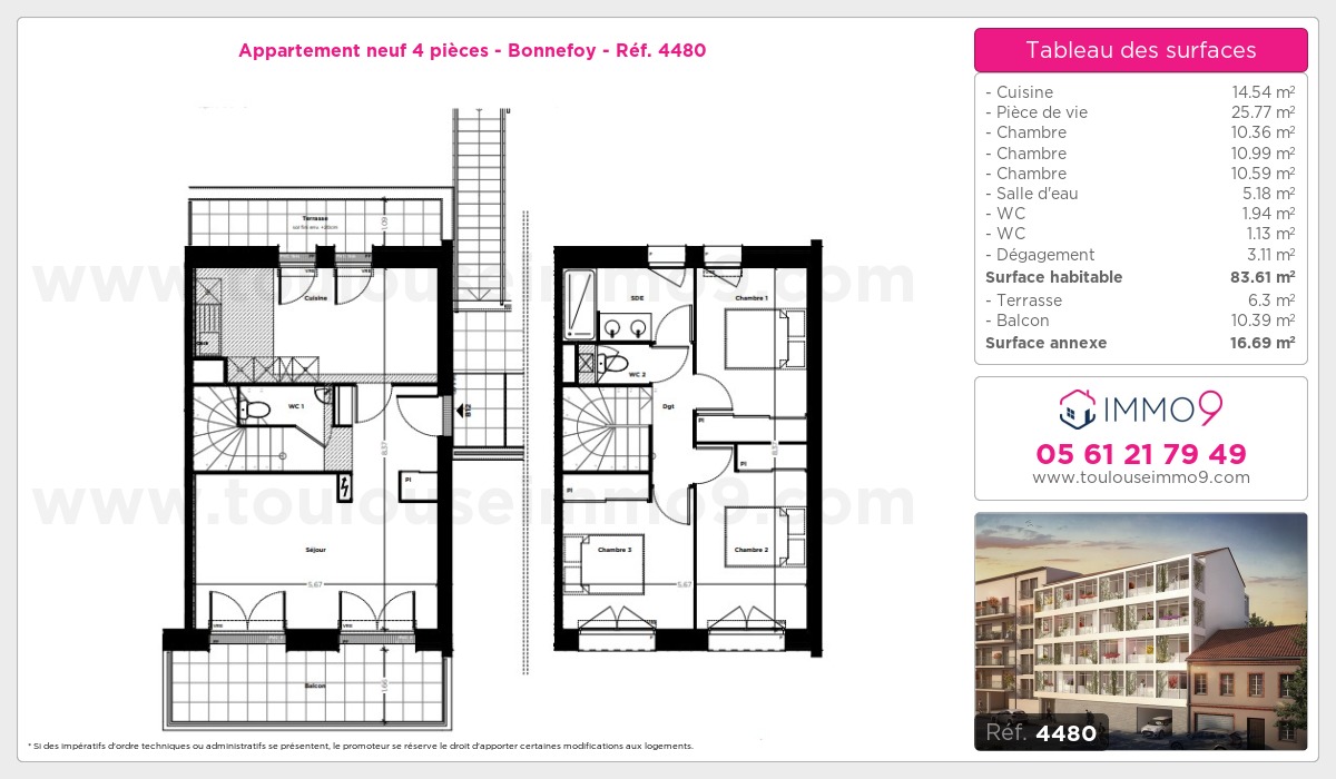 Plan et surfaces, Programme neuf Toulouse : Bonnefoy Référence n° 4480