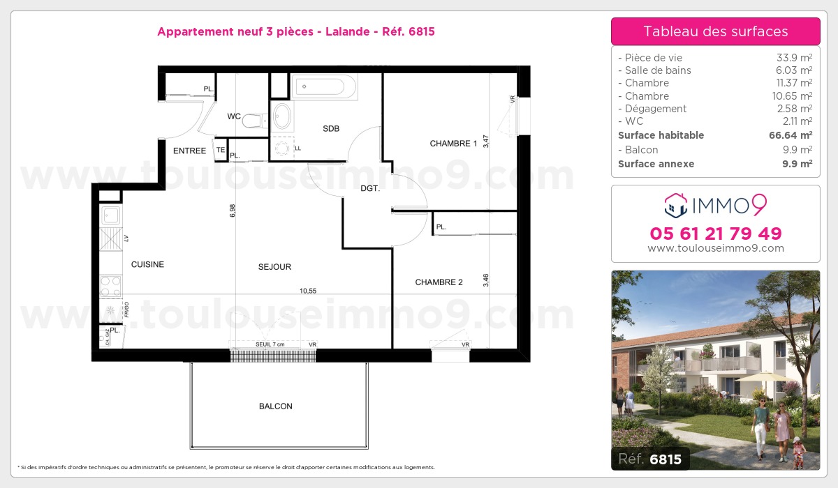 Plan et surfaces, Programme neuf Toulouse : Lalande Référence n° 6815