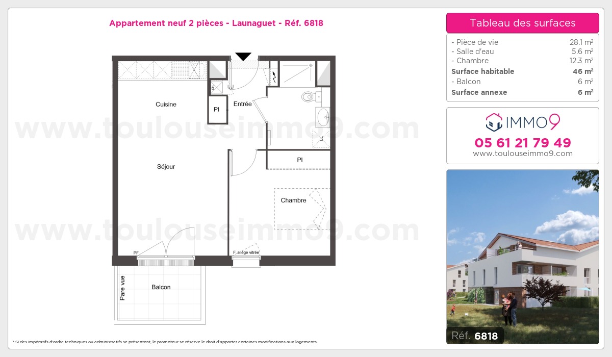 Plan et surfaces, Programme neuf Launaguet Référence n° 6818